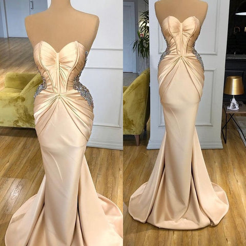 Wunderschönes Champagner-Ballkleid Meerjungfrau Lang Mit Kristallen Sweetheart