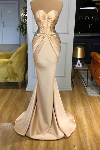 Wunderschönes Champagner-Ballkleid Meerjungfrau Lang Mit Kristallen Sweetheart
