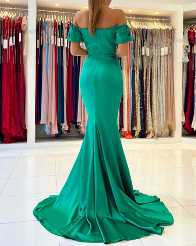 Wunderschönes Grünes Meerjungfrau Abendkleid Lang Im Angebot Off-the-Shoulder
