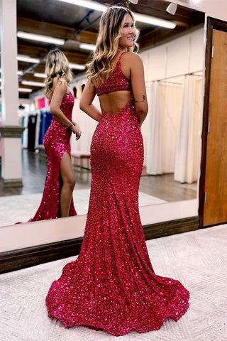 Gorgeous Long Sequined Mermaid Evening Dress One Shoulder