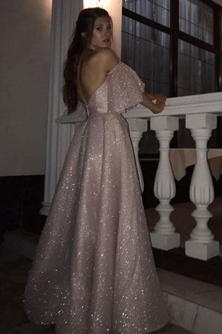 Gorgeous Pearl Pink Sequins High Split A-line Formal Dresses with Bracelet
