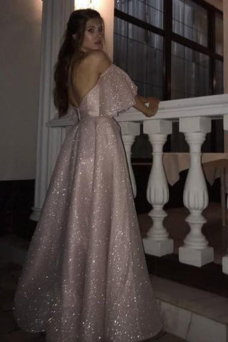 Gorgeous Pearl Pink Sequins High Split A-line Formal Dresses with Bracelet