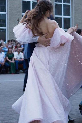 Gorgeous Pearl Pink Sequins High Split A-line Formal Dresses with Bracelet