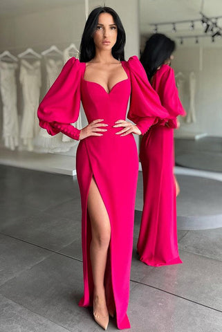 Wunderschönes rotes Meerjungfrau-Ballkleid mit herzförmigem Ausschnitt und Puffärmeln