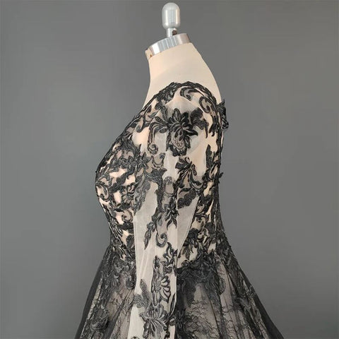Gothic Black Vintage Illusion Backless Wedding Dress Luxury Wedding Dresses BlissGown 