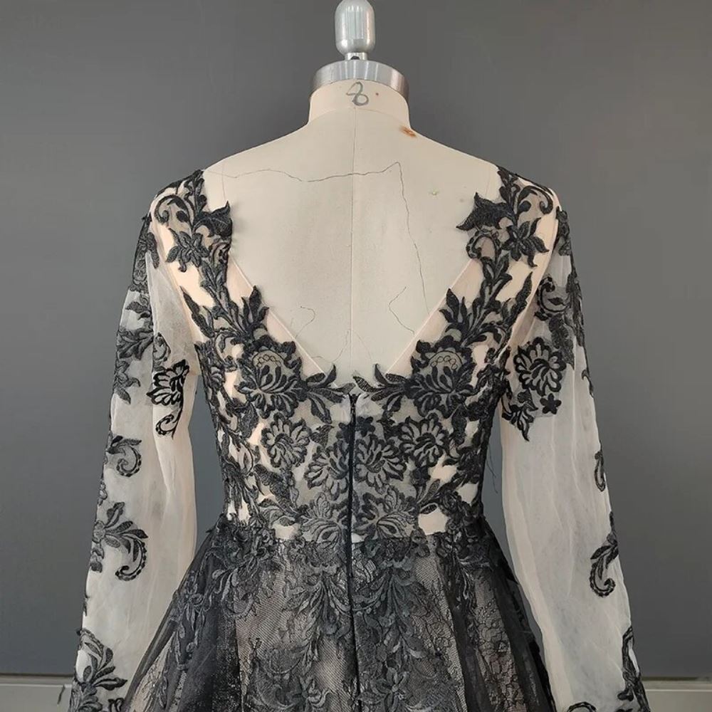 Gothic Black Vintage Illusion Backless Wedding Dress Luxury Wedding Dresses BlissGown 