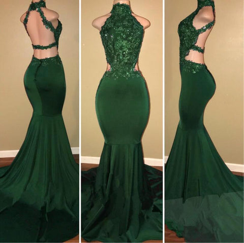 Green lace mermaid prom dress, green Evening Party Gowns