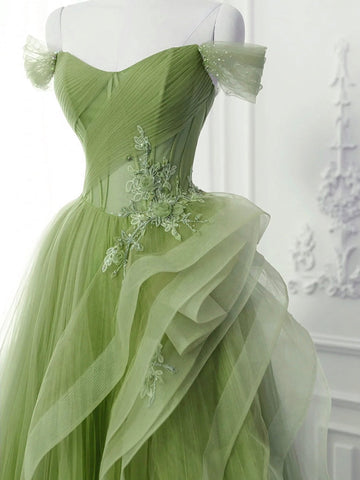 A-Line Off Shoulder Long Prom Dress Lace Long Evening Dress