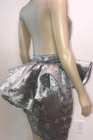 Neckholder-Schlüsselloch-Ausschnitt mit Applikationen, kurze Ballkleider