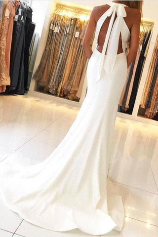 Neckholder Sexy Rückenfreies Weißes Ballkleid Chiffon Lang Mit Unterkleid