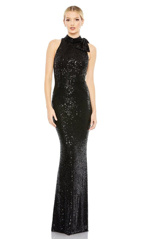 Sequin Bow Accent Halter Gown