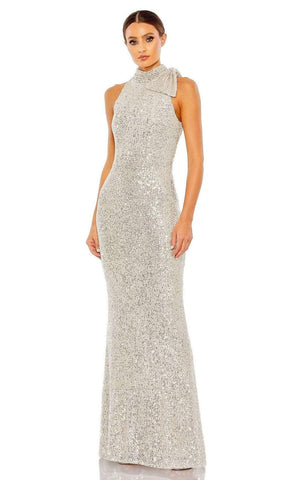 Sequin Bow Accent Halter Gown