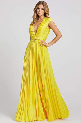 Deep V Neck Pleated Flowy Junior Prom Gown