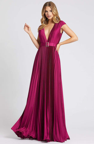Deep V Neck Pleated Flowy Junior Prom Gown