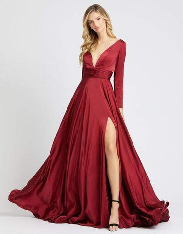 Long Sleeve Plunging V-Neck High Slit Gown