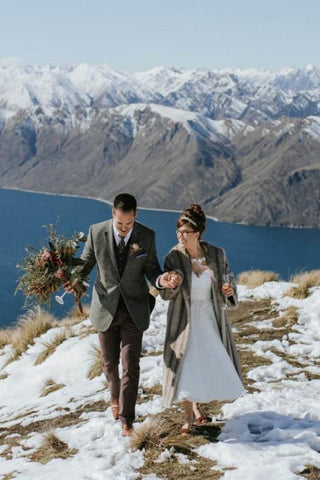 Illusion Lace Short Wedding Dresses Tea Length Wedding Dresses