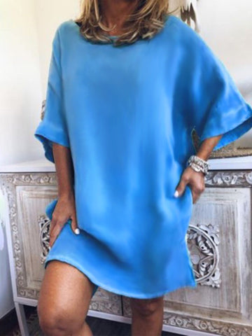 Summer new casual cotton linen solid color hem slit dress
