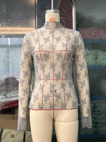 New breathable lace mesh multi-color bottoming shirt sexy hot girl trendy fashion lace top