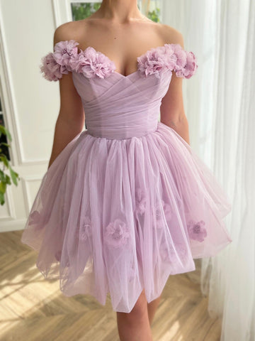 Lilafarbenes, trägerloses, kurzes Homecoming-Kleid aus Tüll mit Korsett