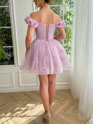 Lilafarbenes, trägerloses, kurzes Homecoming-Kleid aus Tüll mit Korsett