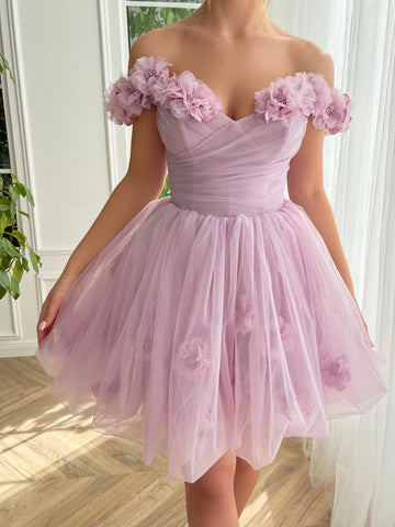 Lilafarbenes, trägerloses, kurzes Homecoming-Kleid aus Tüll mit Korsett