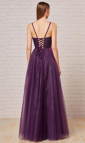 Pleat-Detailed Glitter Tulle Gown