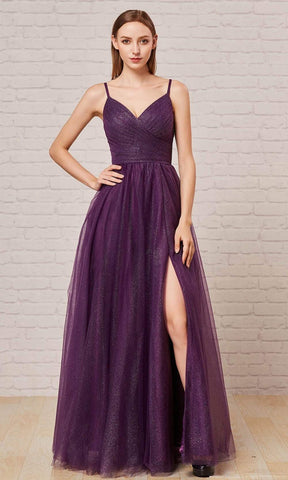Pleat-Detailed Glitter Tulle Gown