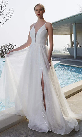 V Neck Glittered A-line Long Dress