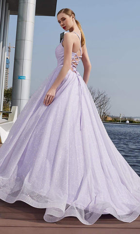 V Neck Glittered A-line Long Dress