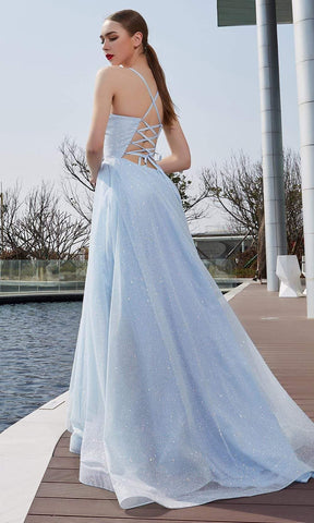 V Neck Glittered A-line Long Dress