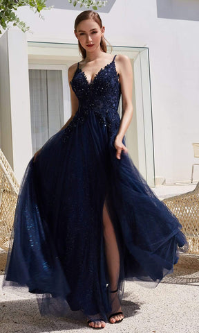 Lace Applique Bodice Glitter Tulle A-Line Gown