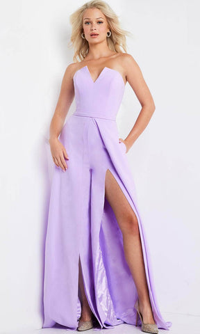 Trägerloser Jumpsuit mit Doppelschlitz und Überrock