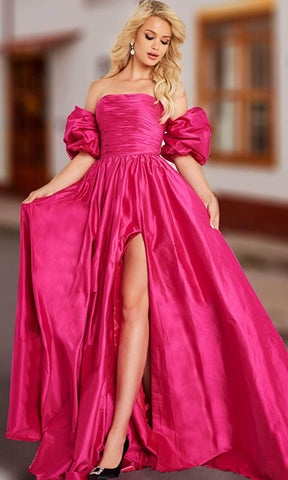 Taffeta Puff Sleeve A-line Gown