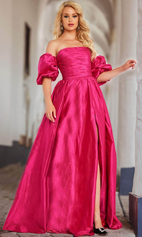 Taffeta Puff Sleeve A-line Gown
