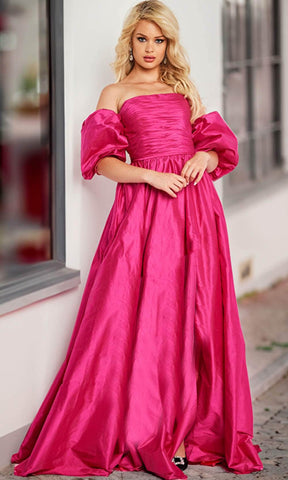 Taffeta Puff Sleeve A-line Gown