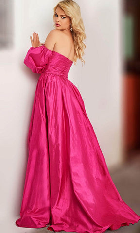 Taffeta Puff Sleeve A-line Gown