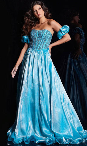Detachable Sleeve Corset Prom Gown