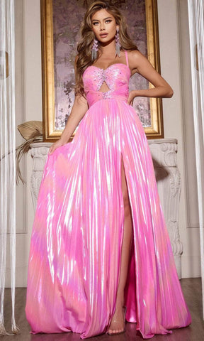 Pleated Metallic Sweetheart Prom Gown
