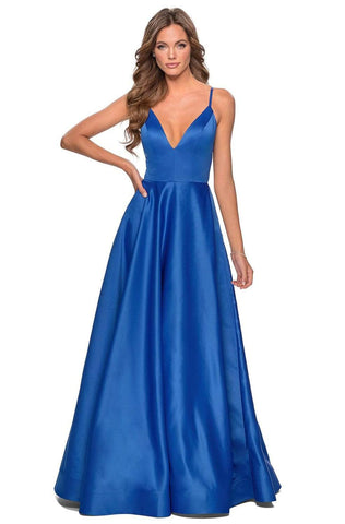 Deep V-neck Satin Junior Prom Gown