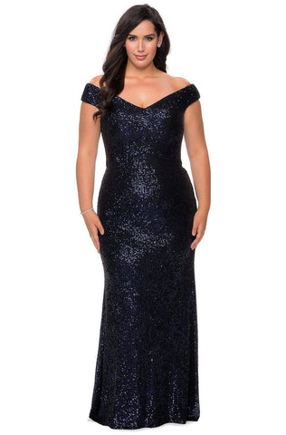 Sequined Off-Shoulder Modest Prom Sheath Dress