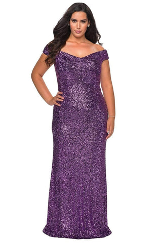 Sequined Off-Shoulder Modest Prom Sheath Dress