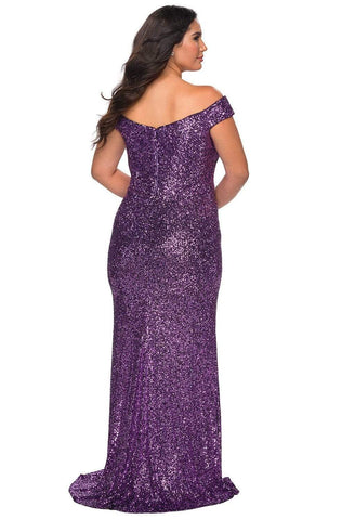 Sequined Off-Shoulder Modest Prom Sheath Dress