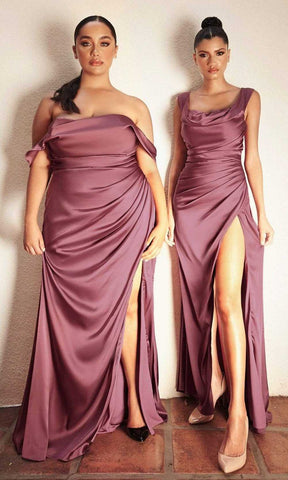 Satin Draped Off Shoulder Gown