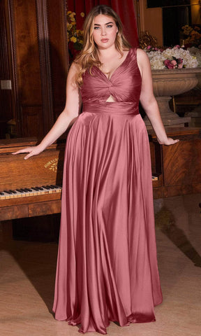 Ruched Knotted V-Neck Prom Gown