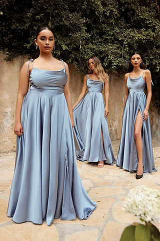 Satin Cowl Neck Affordable Prom Gown