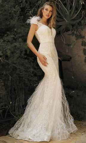 Feather Embellished Bridal Gown