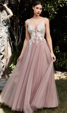 Deep V-neck Long Gown