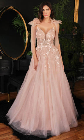 Bow Shoulder A-Line Evening Gown