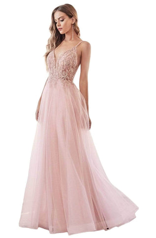 Plunging Beaded A-Line Junior Prom Gown