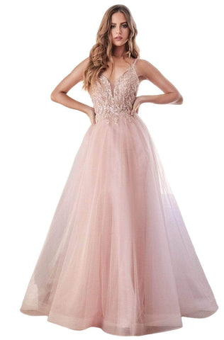 Plunging Beaded A-Line Junior Prom Gown
